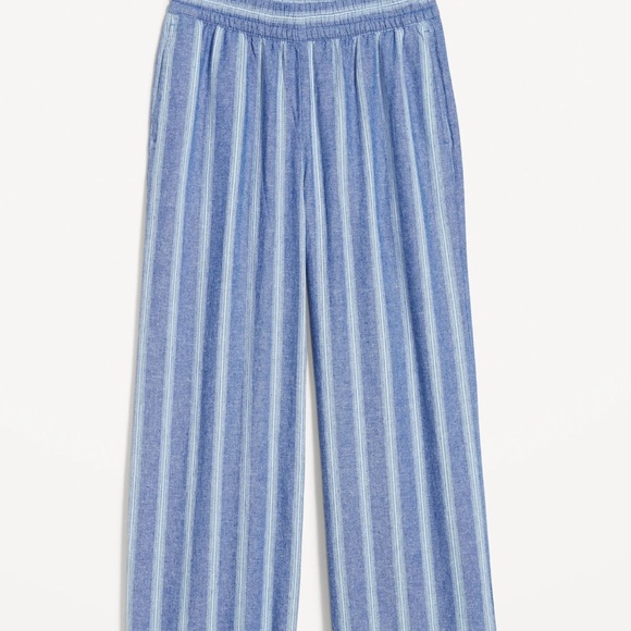 NWT OLD NAVY High-Waisted Linen-Blend Wide-Leg Pants Color:   Multi-Blue Stripe - Picture 4 of 7